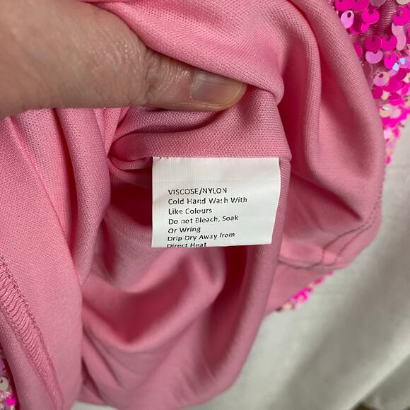 Petal&Pup Pink Berry Kelly Long Sleeve Sequin Mini Dress Sz.L NWT - Picture 15 of 16